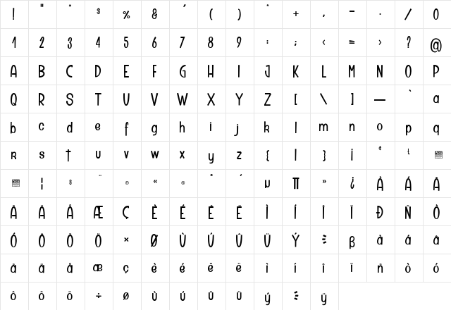 Klaxon Gaston_PersonalUseOnly Regular  glyph index