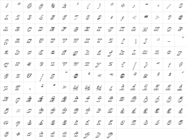 FZ BASIC 54 HOLLOW ITALIC Bold  glyph index