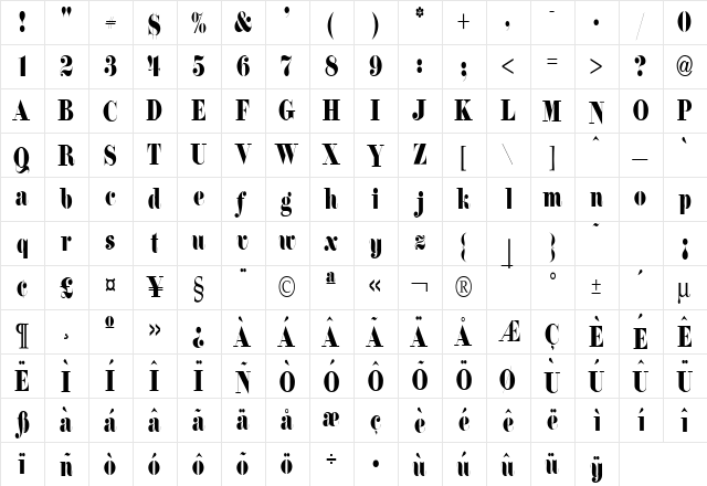 Floral Condensed Normal  glyph index