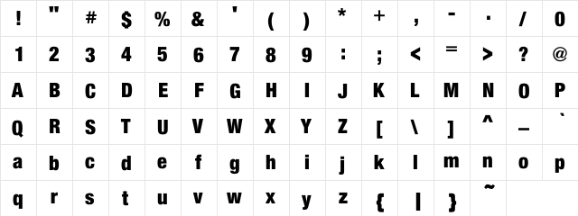 Addington bc Regular  glyph index