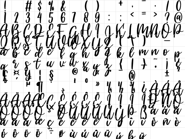 Snow White Regular  glyph index