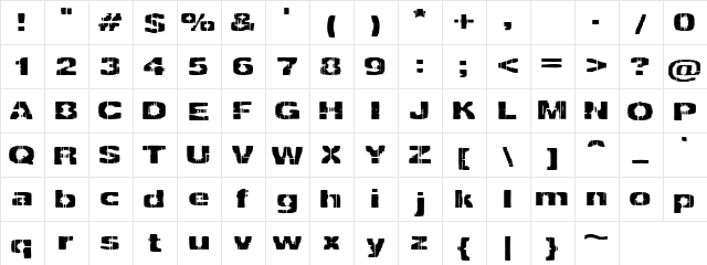 Gunshot Thick Regular  glyph index