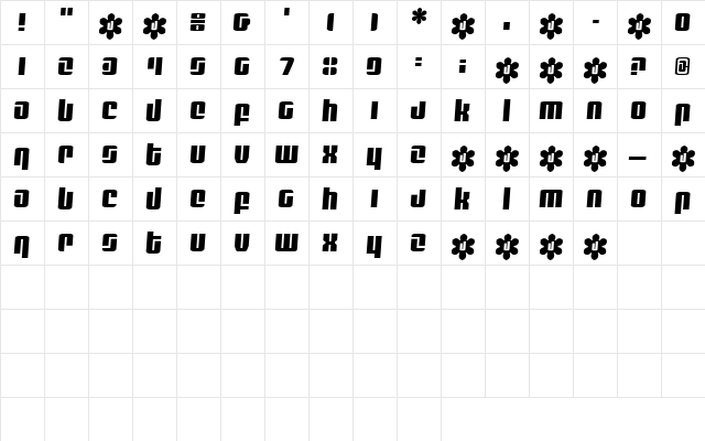 GreenwichVillage Regular  glyph index