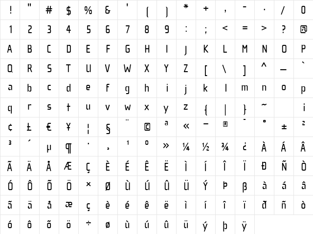 ChollaSansRegular Regular  glyph index