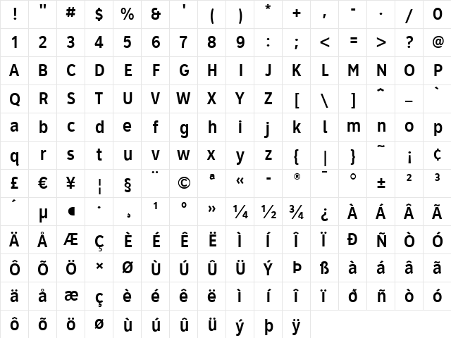 ClearviewHwy-3-B Regular  glyph index