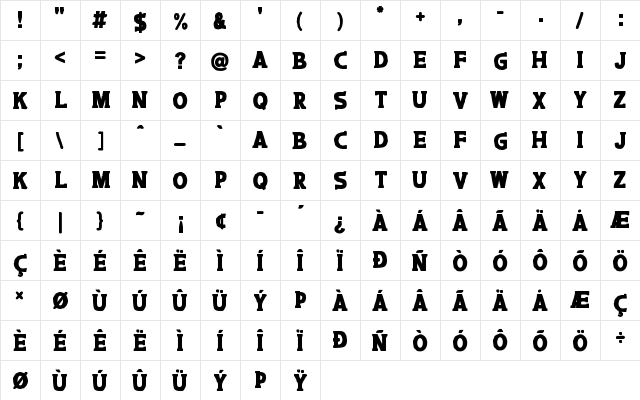 Caroos Regular  glyph index