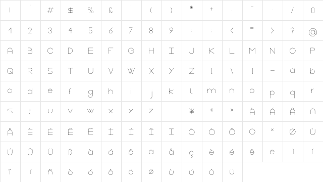 Gasalt Thin  glyph index