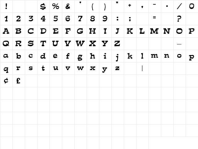 69 Regular  glyph index