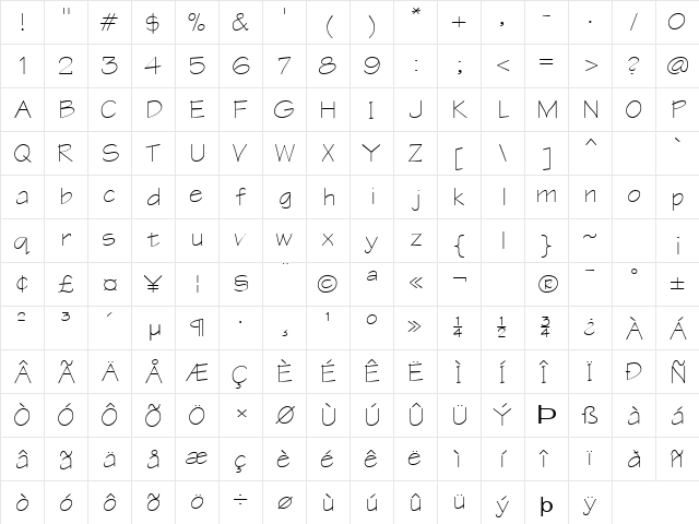 Tek-Extended Normal  glyph index