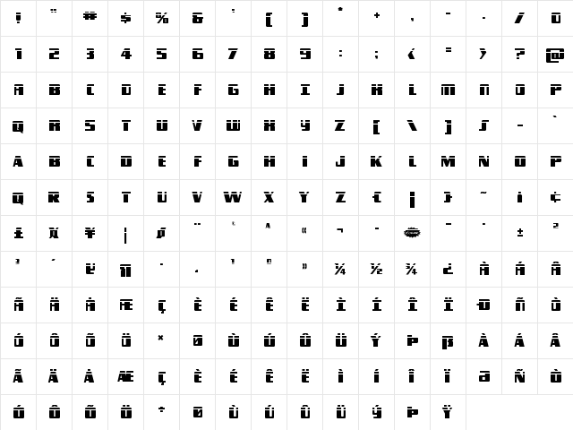 Typhoon Laser Regular  glyph index
