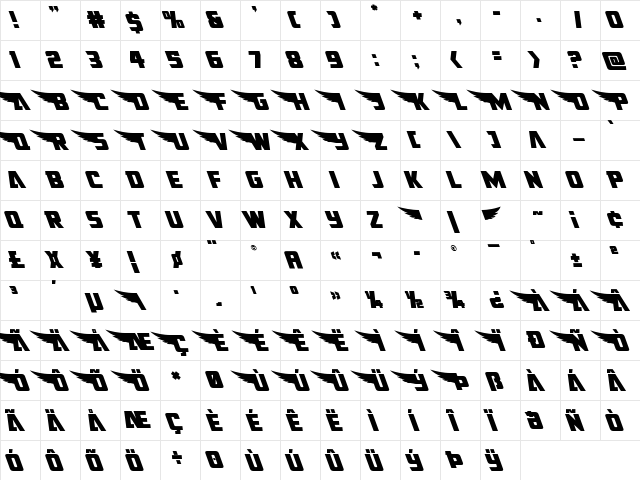 American Kestrel Leftalic Italic  glyph index