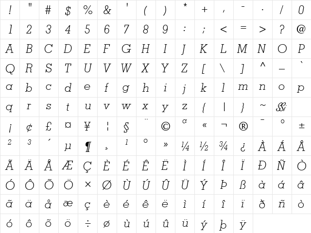 Jaak Light SSi Light Italic  glyph index
