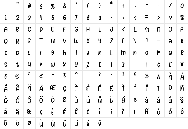 Sunday Pumpkins Regular  glyph index