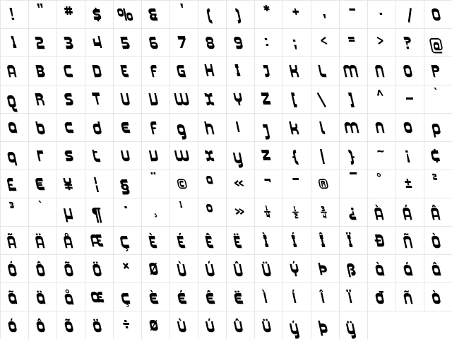 Plasmatica Rev Bold Italic  glyph index