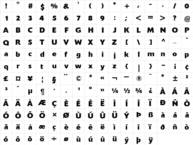 DeltaJaeger Bold  glyph index