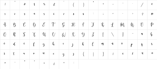 Lambodia Regular  glyph index