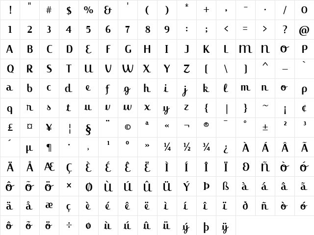 JackieAlternate Regular  glyph index