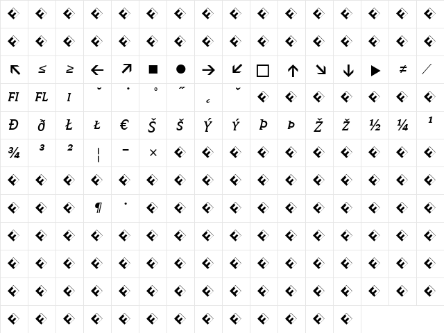 Avance Regular Italic  glyph index