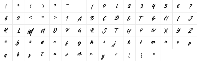 Emilia Regular  glyph index