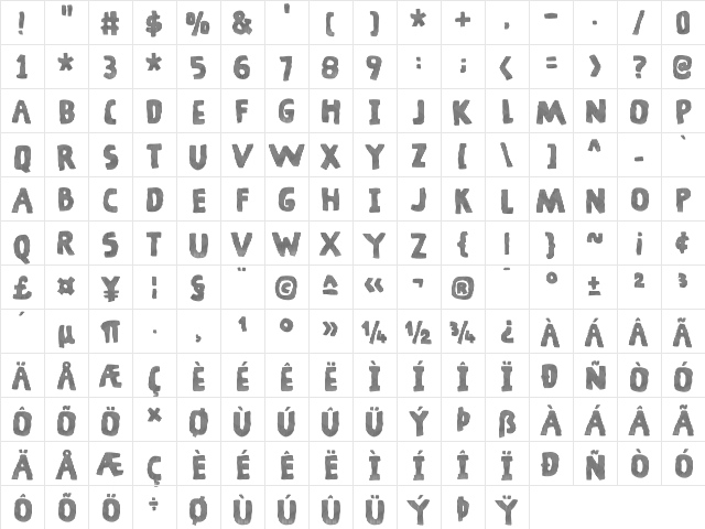 Dingeling DEMO Regular  glyph index