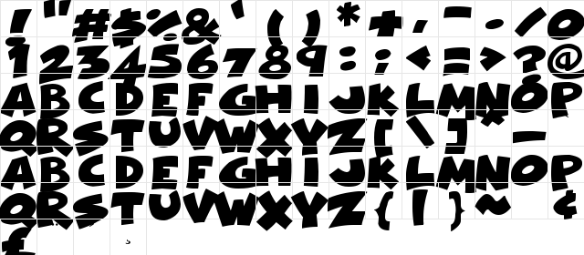 Comical Cartoon Regular  glyph index