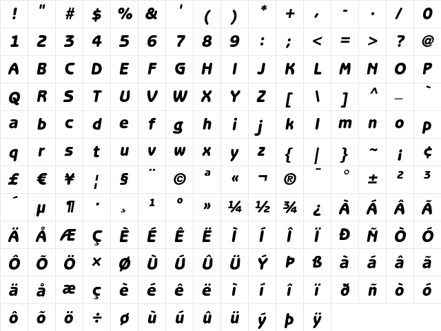 ITC Benguiat Gothic LT Heavy Oblique  glyph index