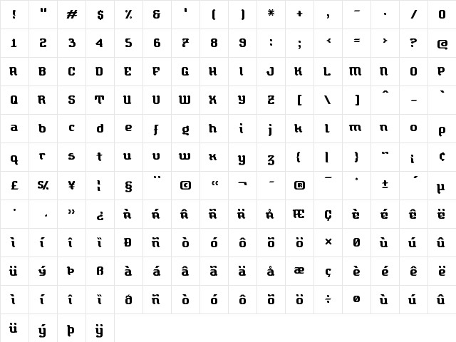 CombiStruct Regular  glyph index