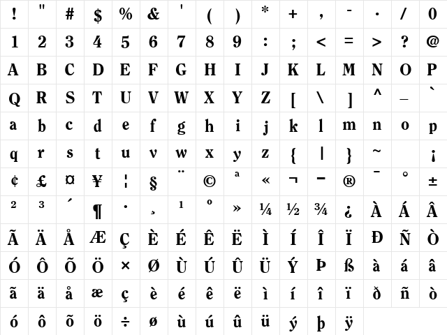 ClearfaceBlackSSK Bold  glyph index