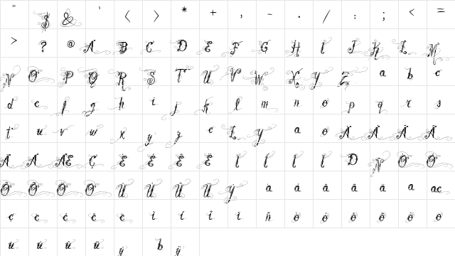 Vtks Beautiful Dreams Regular  glyph index