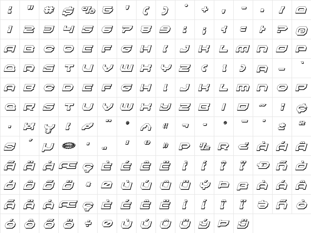 Pulsar Class Solid 3D Italic Italic  glyph index