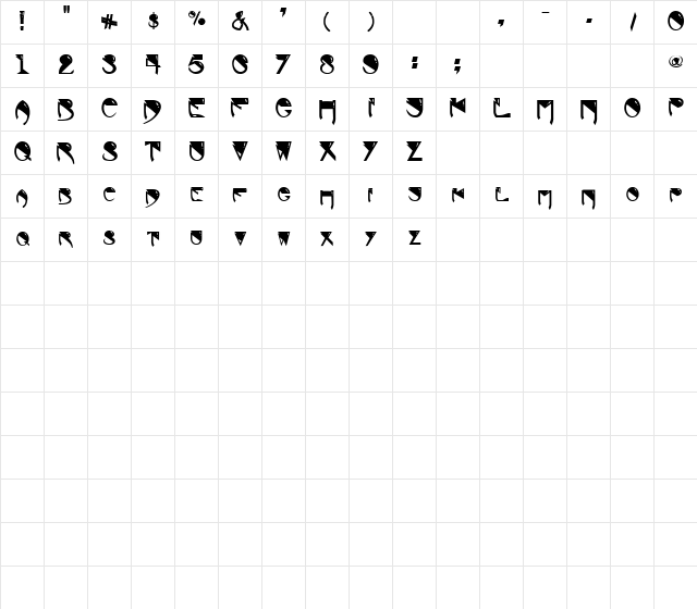 Alien Regular  glyph index