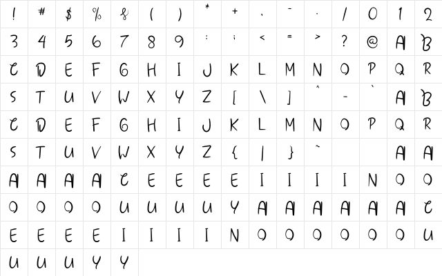 Summer Special Regular  glyph index