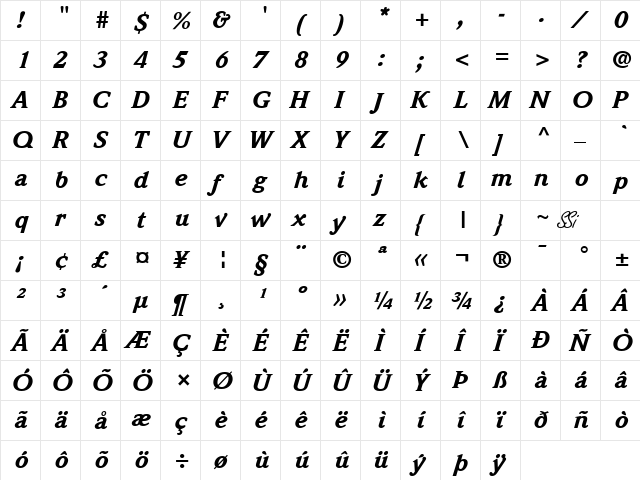 Quintessence Black SSi Black Italic  glyph index