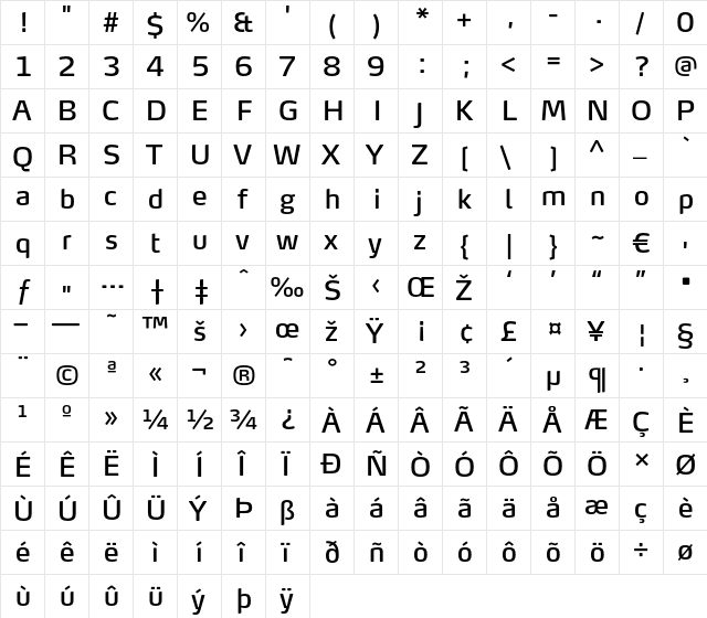 MaxTF-Book Regular  glyph index