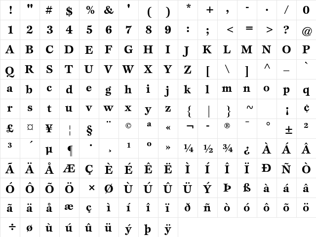ITC Esprit Std Bold  glyph index