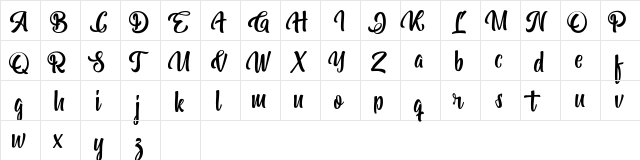 Bohemian Melody Regular  glyph index