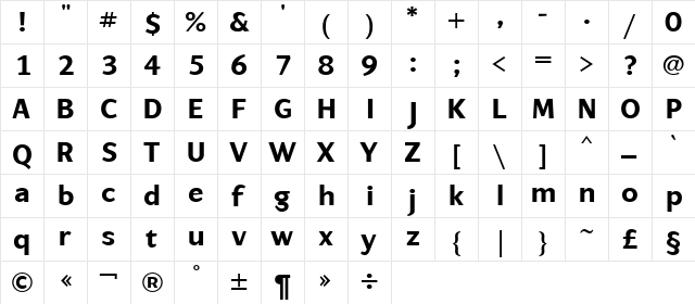 ArtemiusSans Bold  glyph index