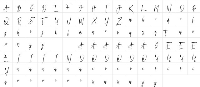 Happy Nature Demo Regular  glyph index
