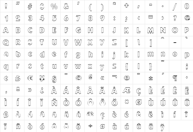 VictorBeckerOutline-ExtraBold Regular  glyph index