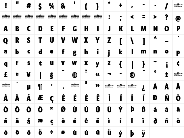 Klein Condensed Trial Extrabold  glyph index