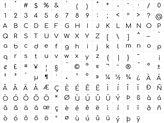 Comfortaa Regular  glyph index