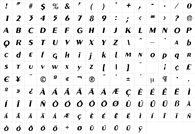Greyhound BoldItalic  glyph index