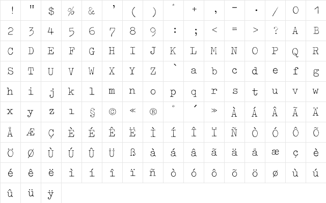 Typewriter ExtraLight  glyph index