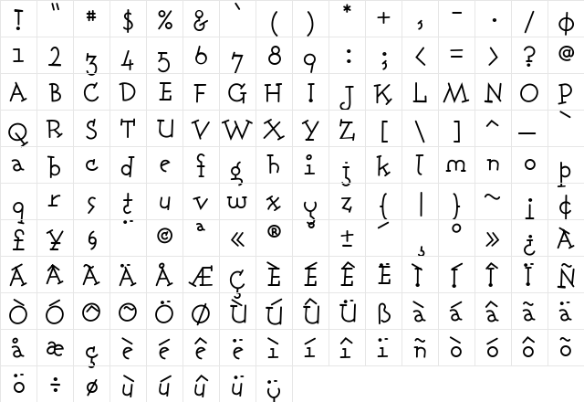 Fonitek Regular  glyph index