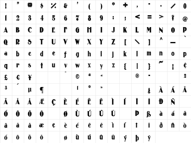 OldgateLaneOutline Regular  glyph index