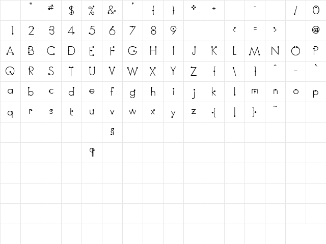 BoumBoum (Unregistered) Regular  glyph index