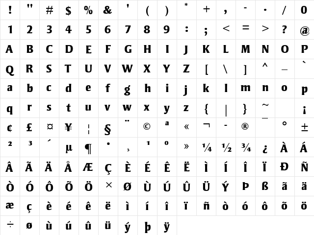 Strayhorn MT Extra Bold Regular  glyph index