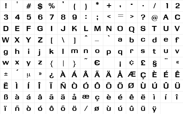 Roxanne Regular  glyph index