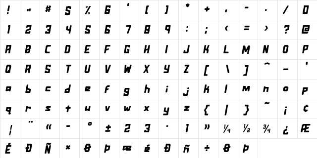 Assurant Standard Italic  glyph index