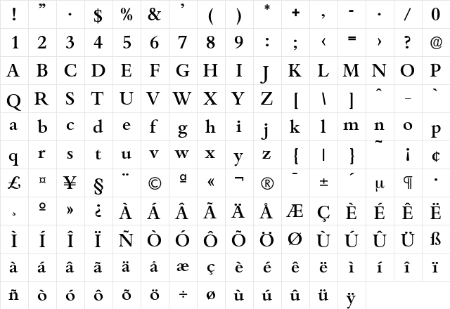 Bamberg-Medium Regular  glyph index